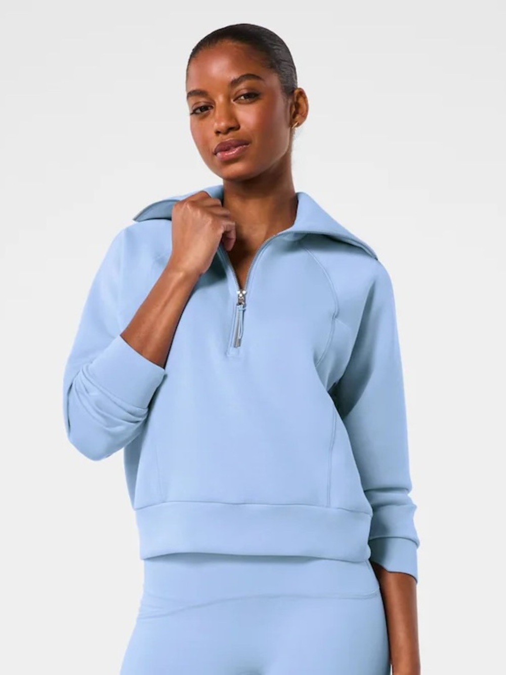 Spanx Air Essentials Half Zip Blue Top Sz Small - Picture 2 of 6